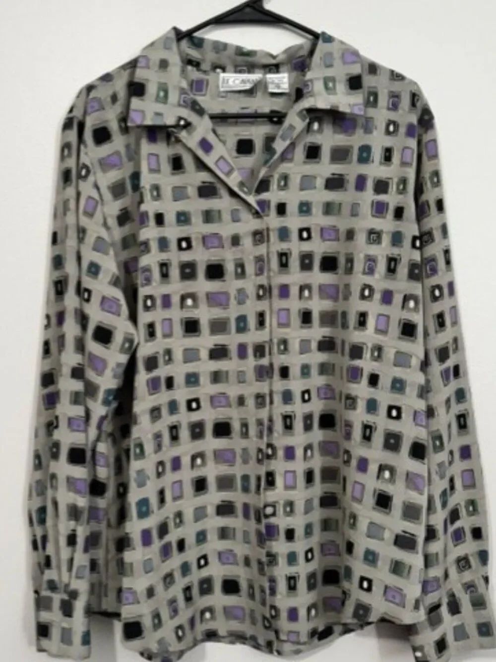 Woman's Le Caviar Long Sleeve Button Down Shirt Multi Color Size XL